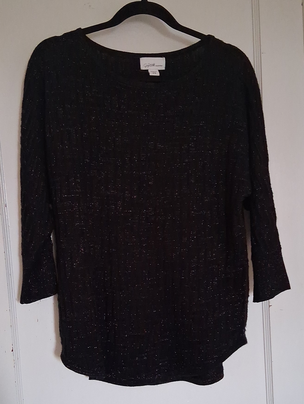 Jaclyn Smith Black Metallic Ribbed Scoop-Neck Sweater